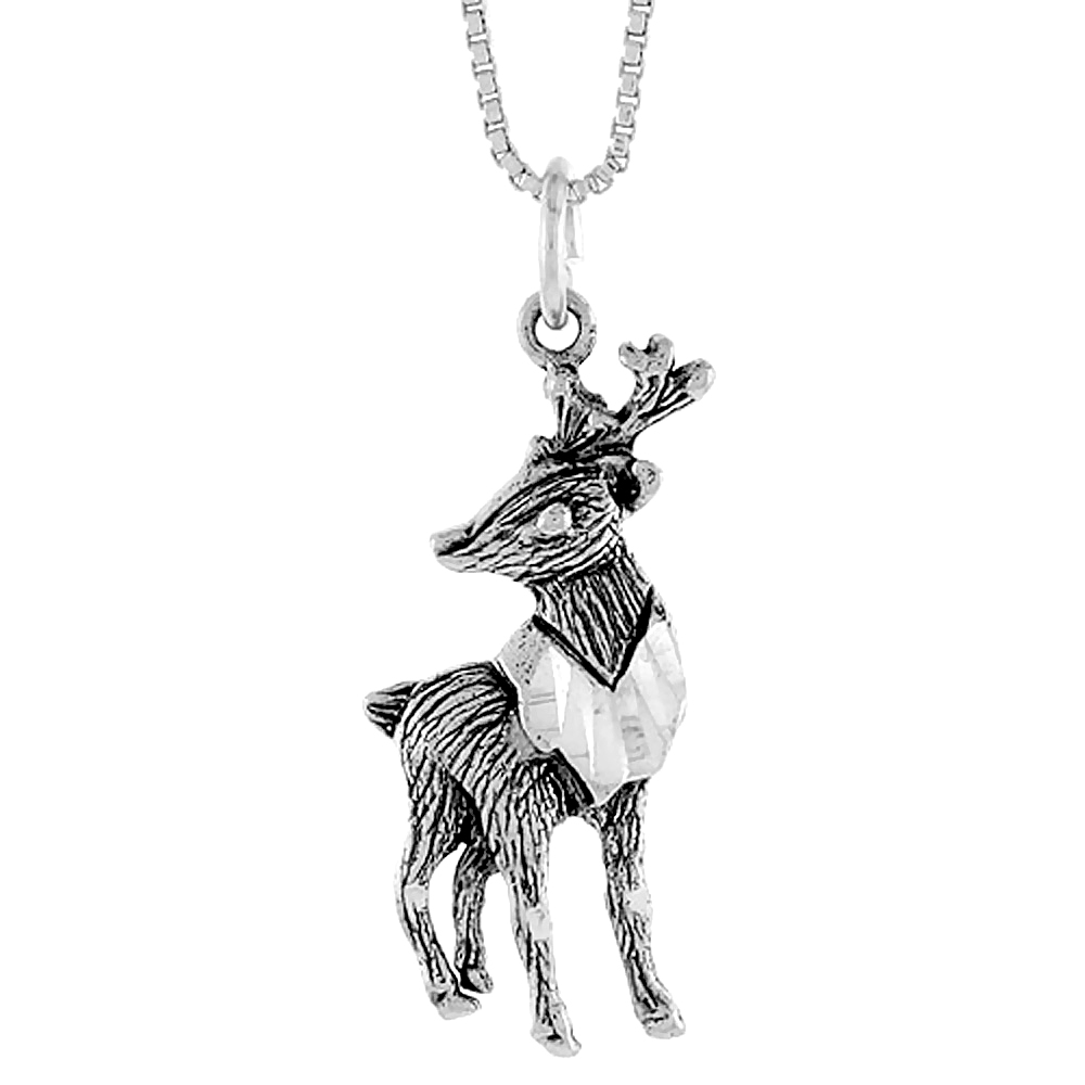 Sterling Silver Deer Pendant, 1 1/4 inch Tall