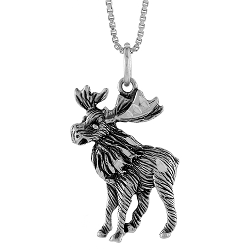 Sterling Silver Moose Pendant, 1 inch Tall