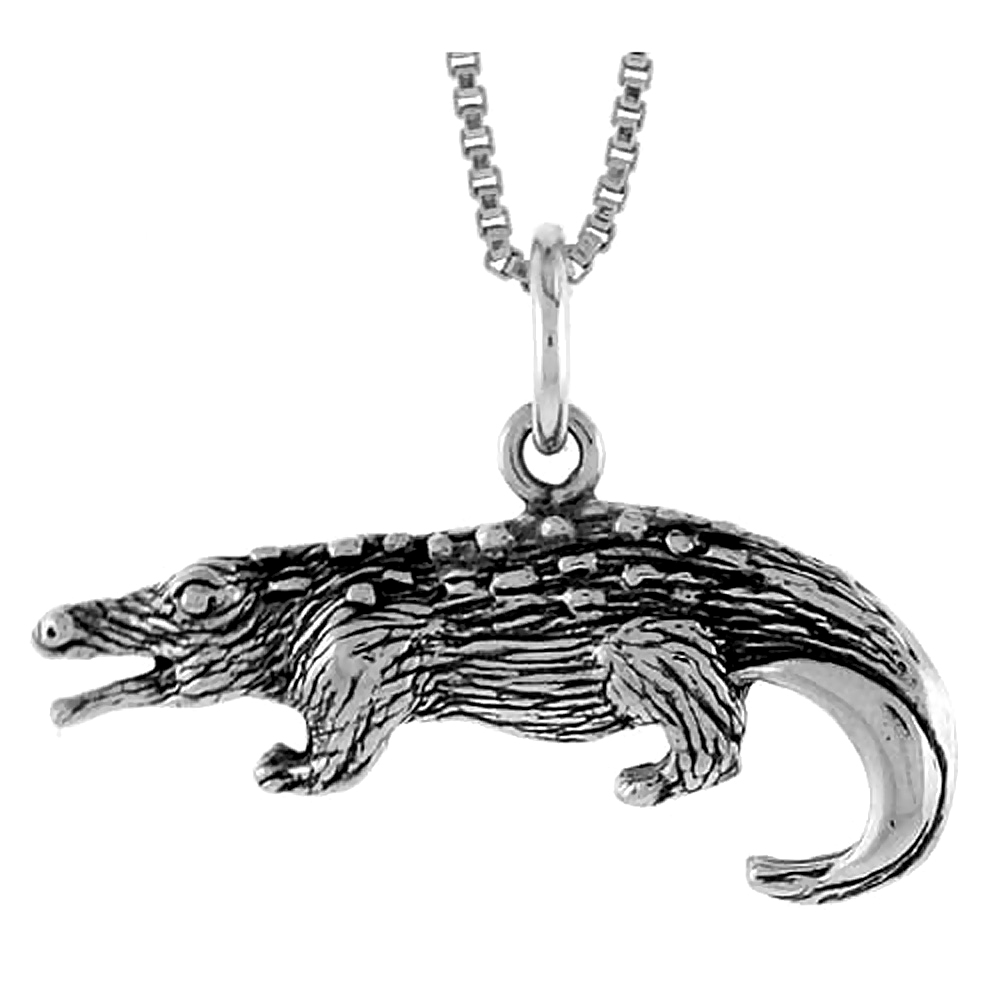 Sterling Silver Crocodile Pendant, 1 1/16 inch in wide