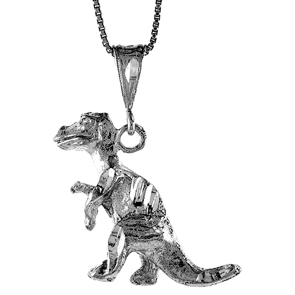 Sterling Silver T Rex Dinosaur Pendant, , 1 1/4 inch tall