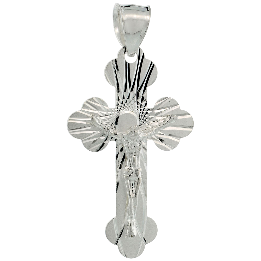 Sterling Silver Crucifix Pendant w/ Cross Bottony, 1 1/4 inch tall