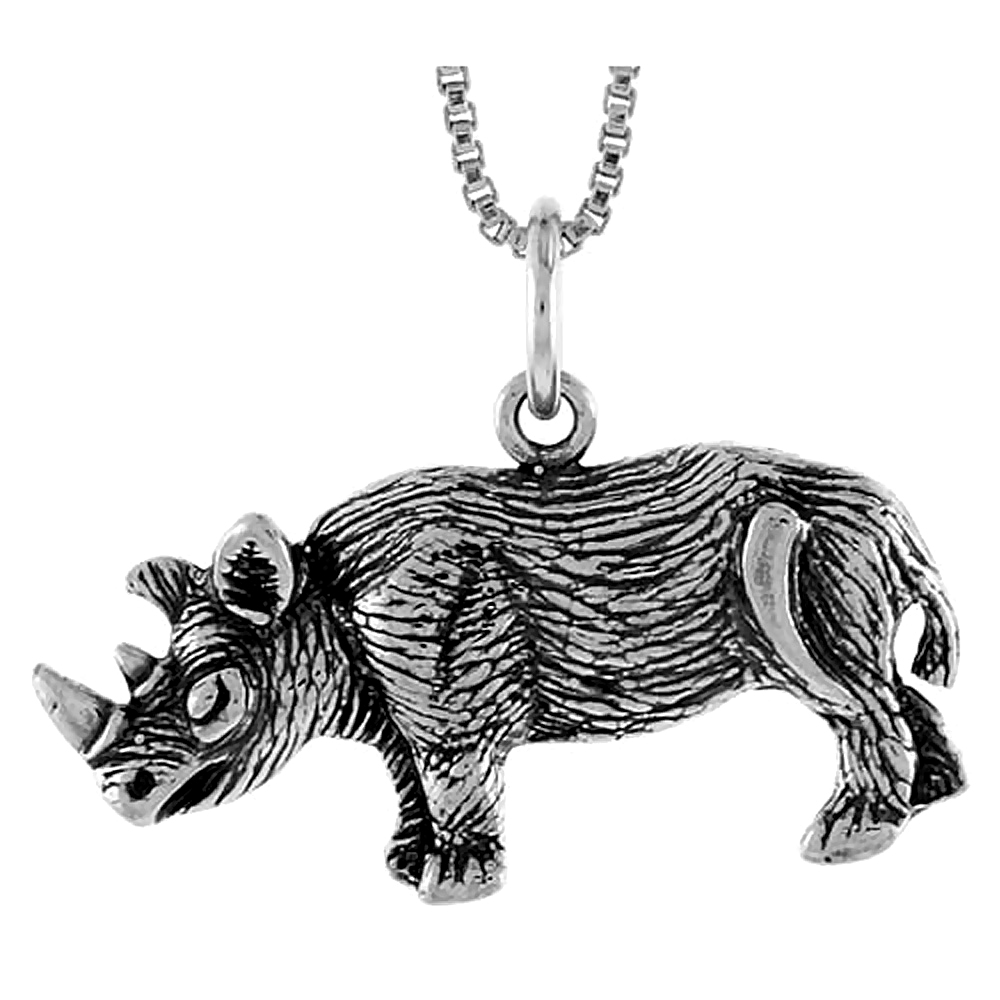 Sterling Silver African Rhino Pendant, 1/2 inch