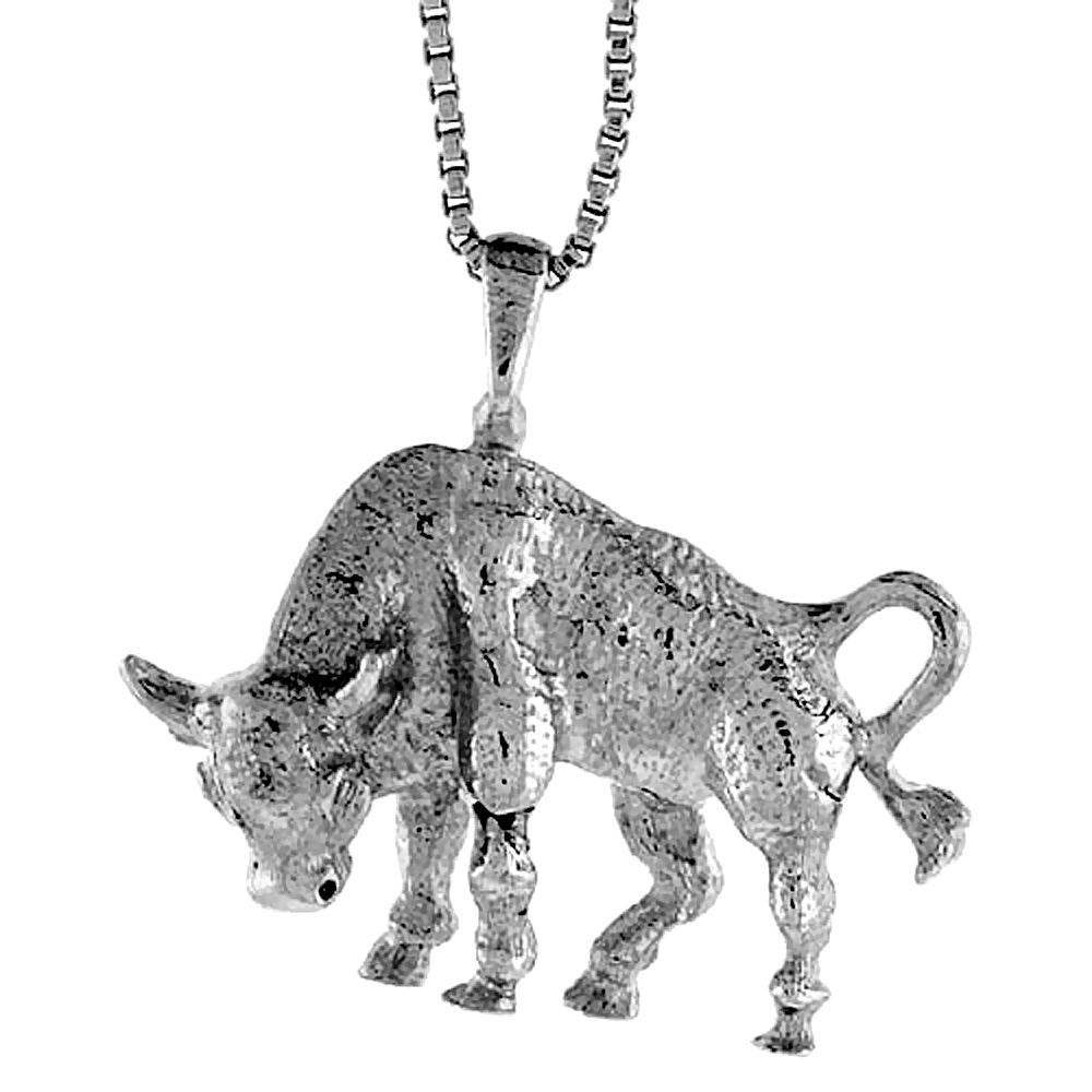 Sterling Silver Bull Pendant, 3/4 inch