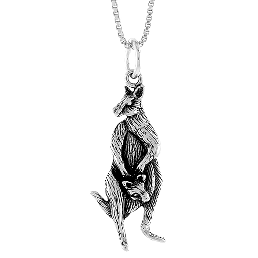 Sterling Silver Kangaroo Pendant, 1 1/16 inch