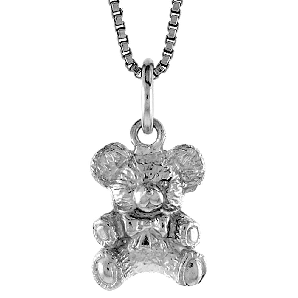 Sterling Silver Teddy Bear Pendant, 1/2 inch