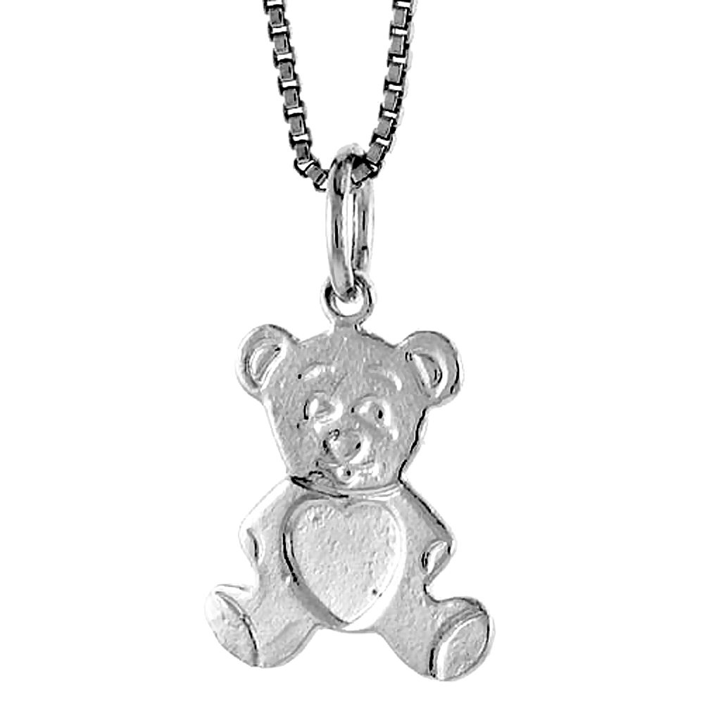 Sterling Silver Teddy Bear Pendant, 1/2 inch