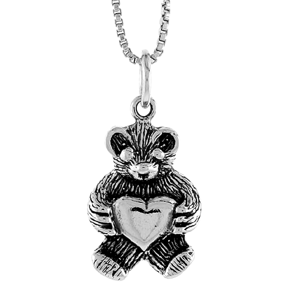 Sterling Silver Teddy Bear Pendant, 3/4 inch