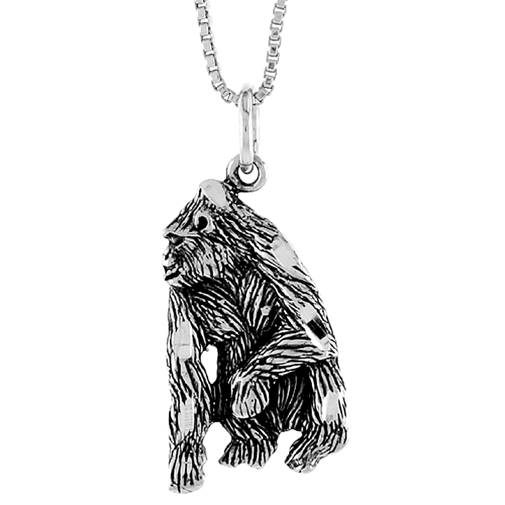 Sterling Silver Silverback Gorilla Pendant, 3/4 inch