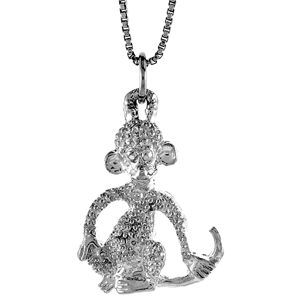 Sterling Silver Monkey Pendant, 7/8 inch