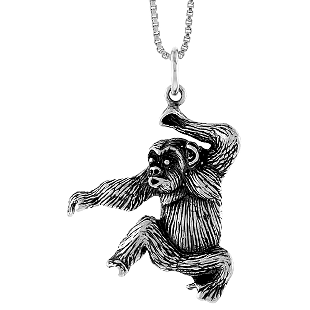 Sterling Silver Chimp Pendant, 1 inch