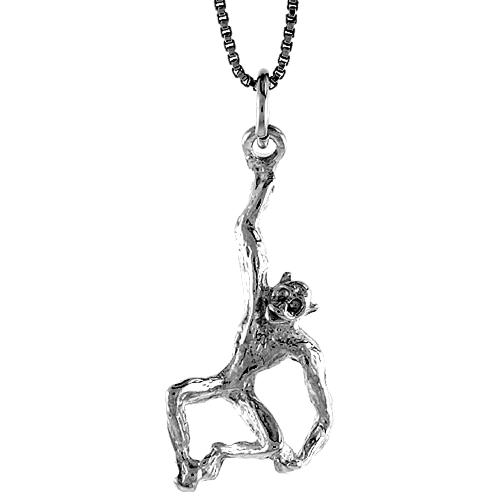 Sterling Silver Monkey Pendant, 1 1/16 inch