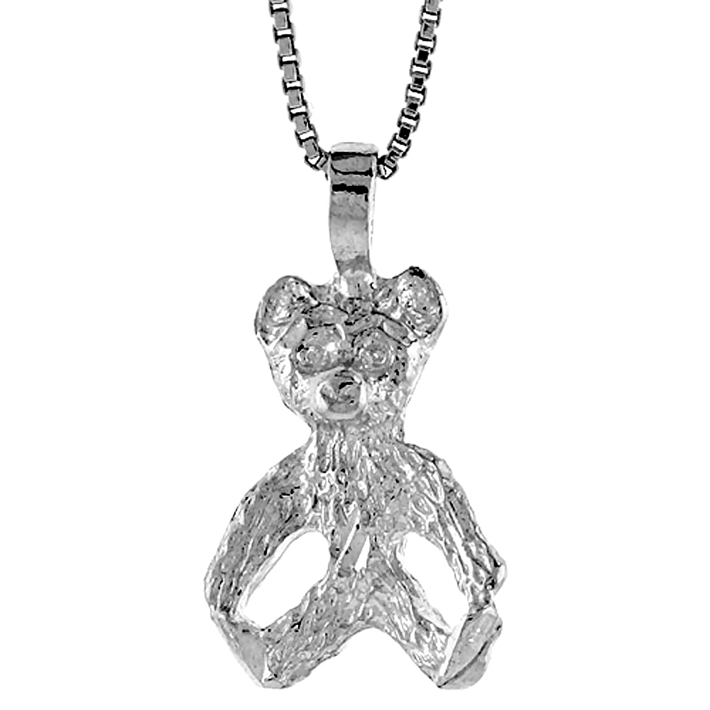 Sterling Silver Teddy Bear Pendant, 3/4 inch