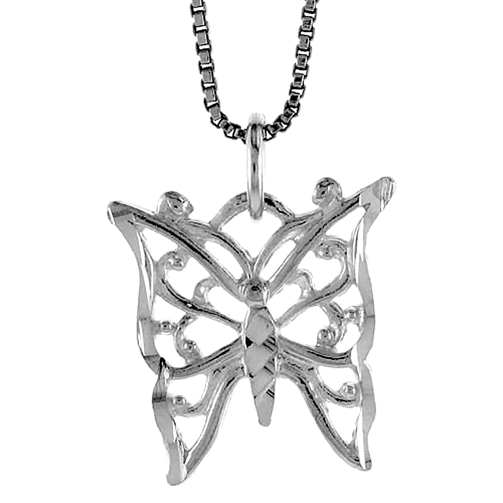 Sterling Silver Butterfly Pendant, 3/4 inch