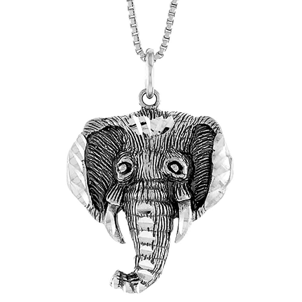 Sterling Silver Elephant Head Pendant, 1 inch
