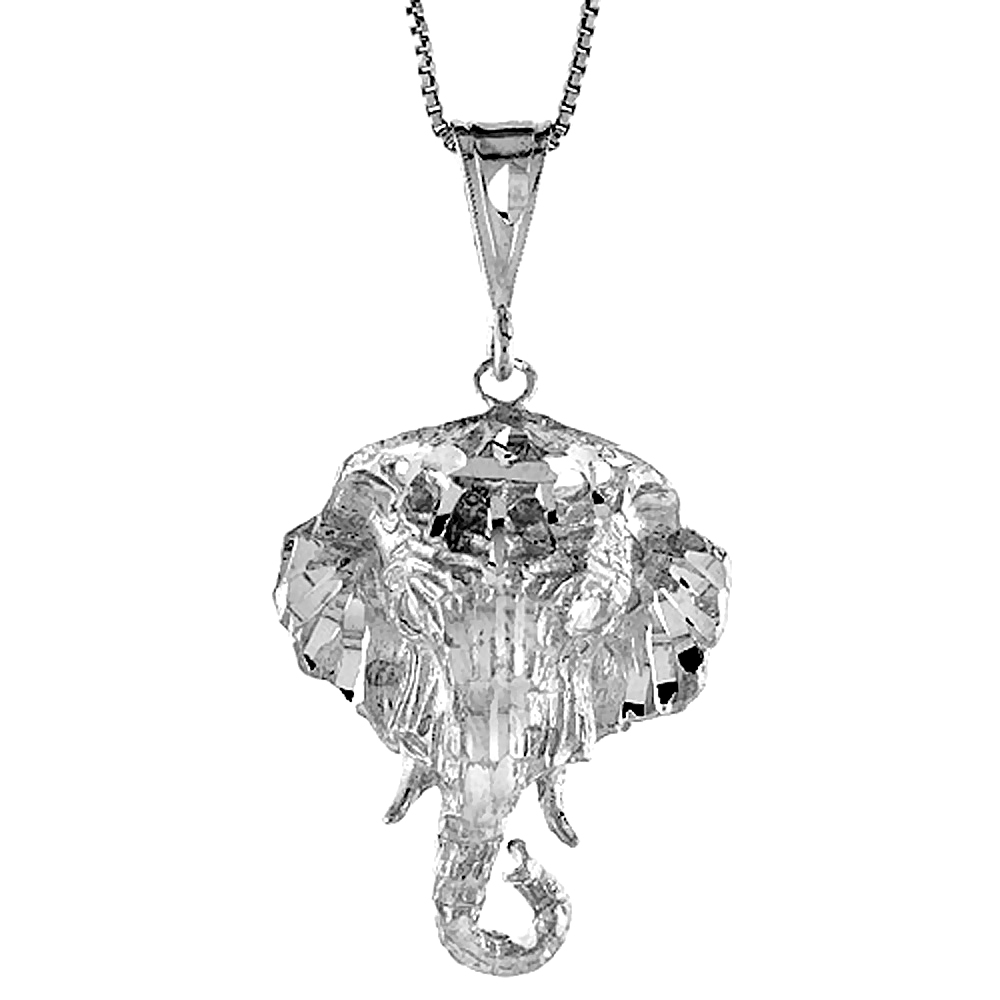 Sterling Silver Large Elephant Head Pendant, 1 3/8 inch