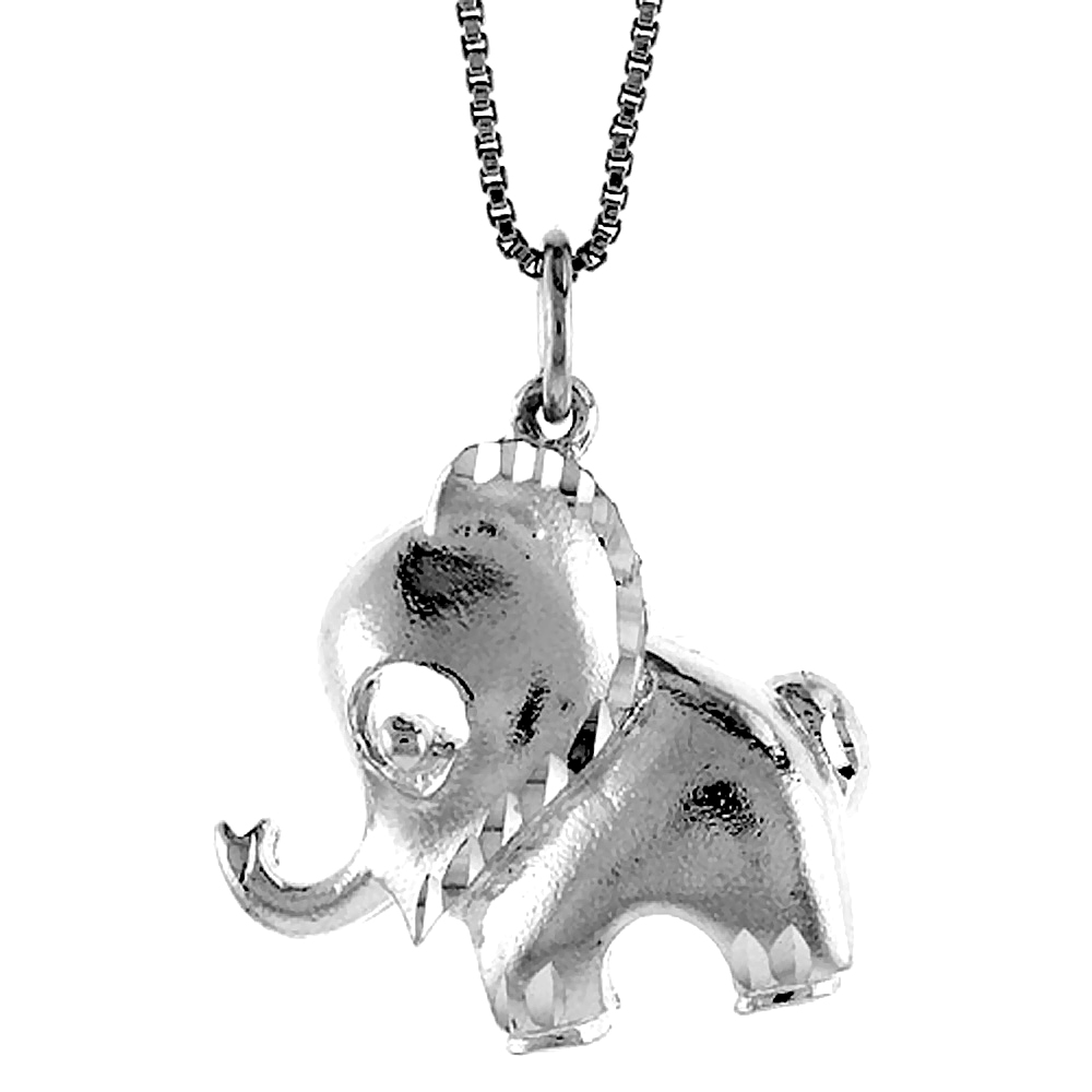 Sterling Silver Elephant Pendant, 7/8 inch