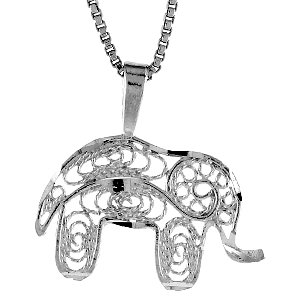 Sterling Silver Small Filigree Elephant Pendant, 1/2 inch