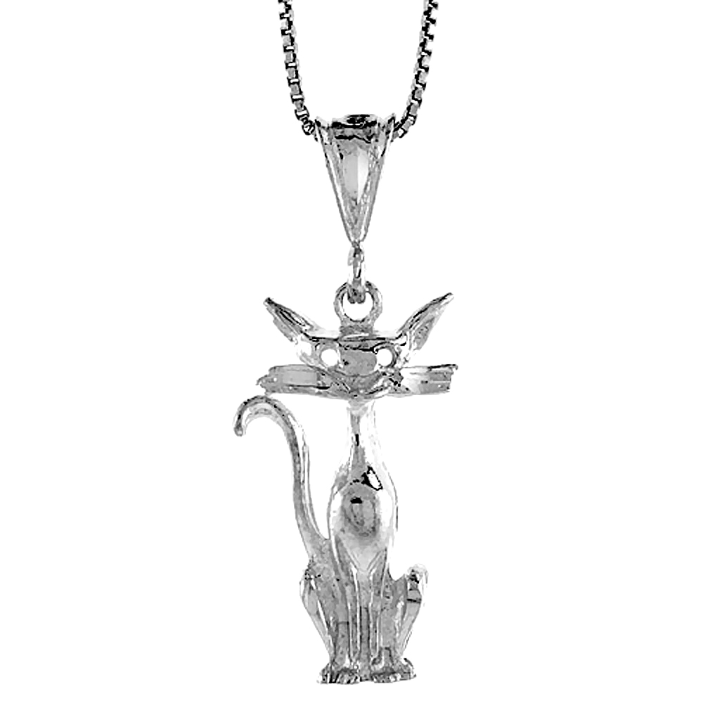 Sterling Silver Cat Pendant, 1 1/4 inch