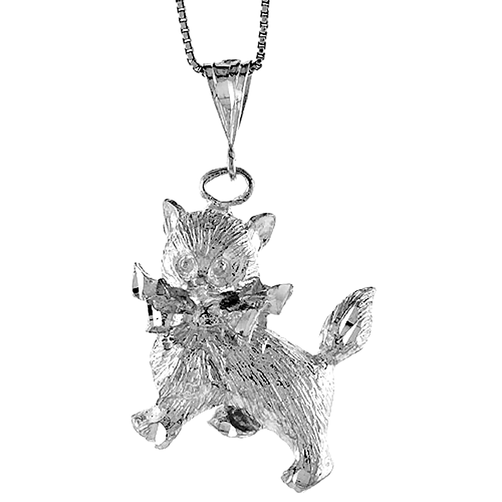 Sterling Silver Large Cat Pendant, 1 1/16 inch