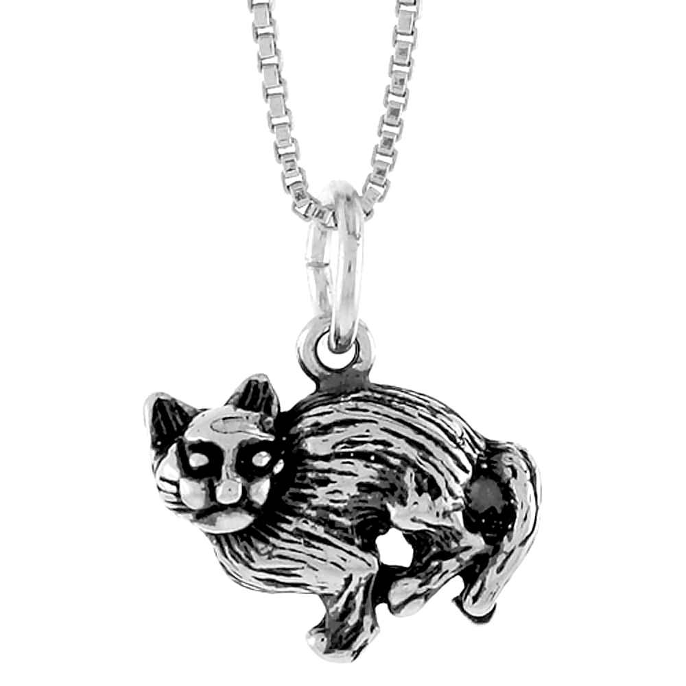 Sterling Silver Small Cat Pendant, 1/2 inch
