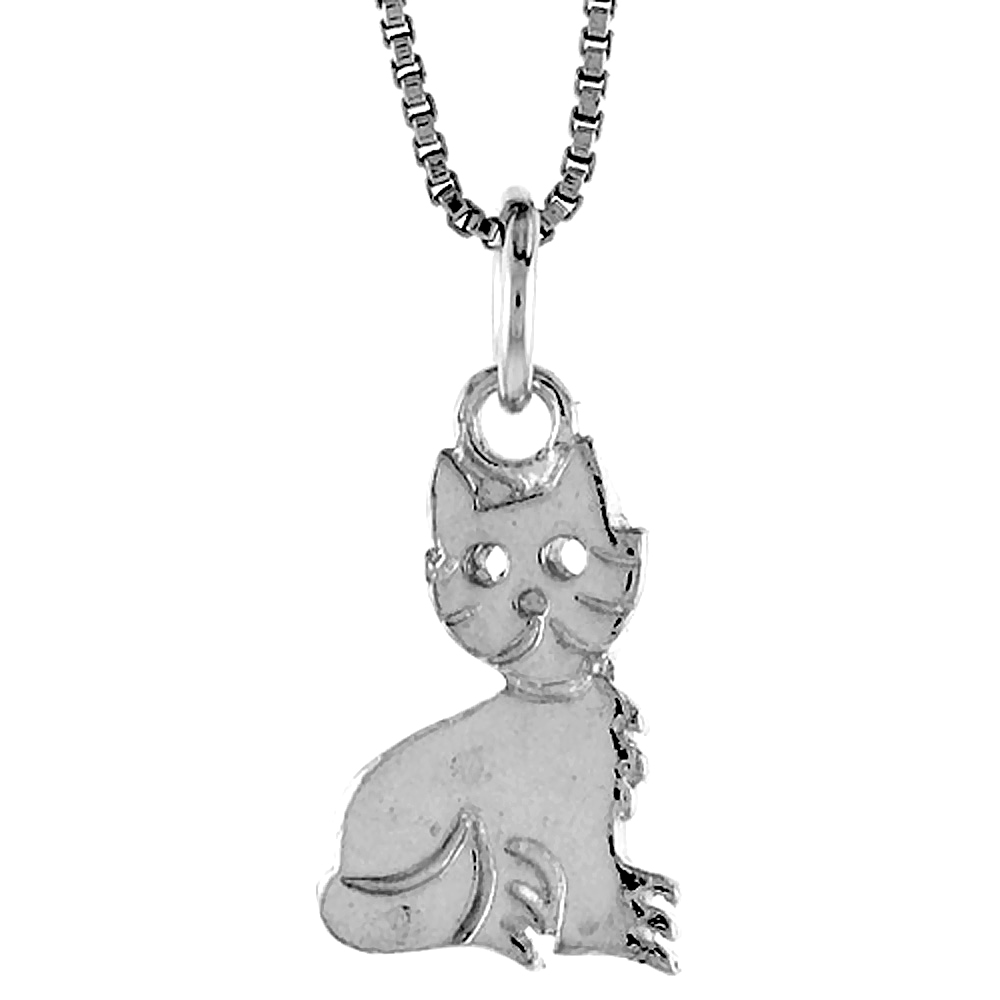 Sterling Silver Small Cat Pendant, 1/2 inch Tall