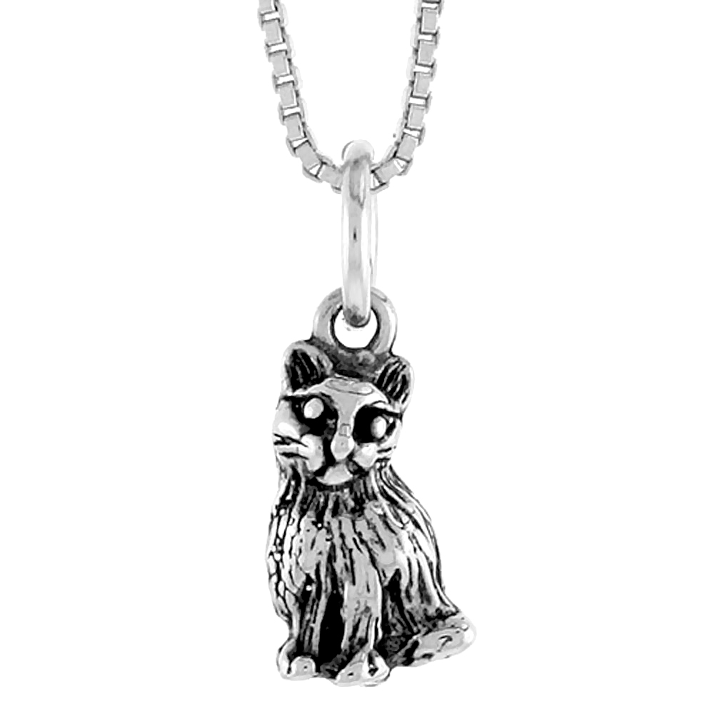 Sterling Silver Small Cat Pendant, 1/2 inch Tall
