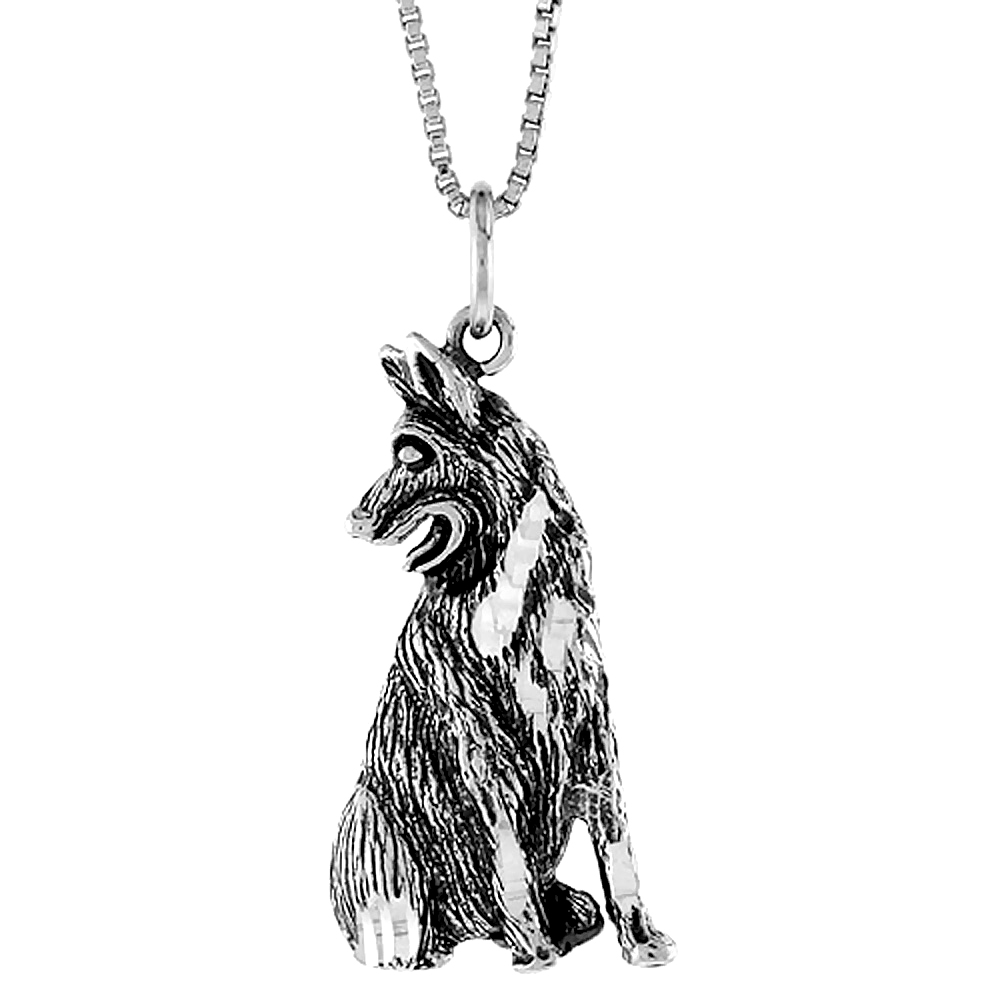 Sterling Silver German Shepherd Pendant, 1 1/16 inch Tall