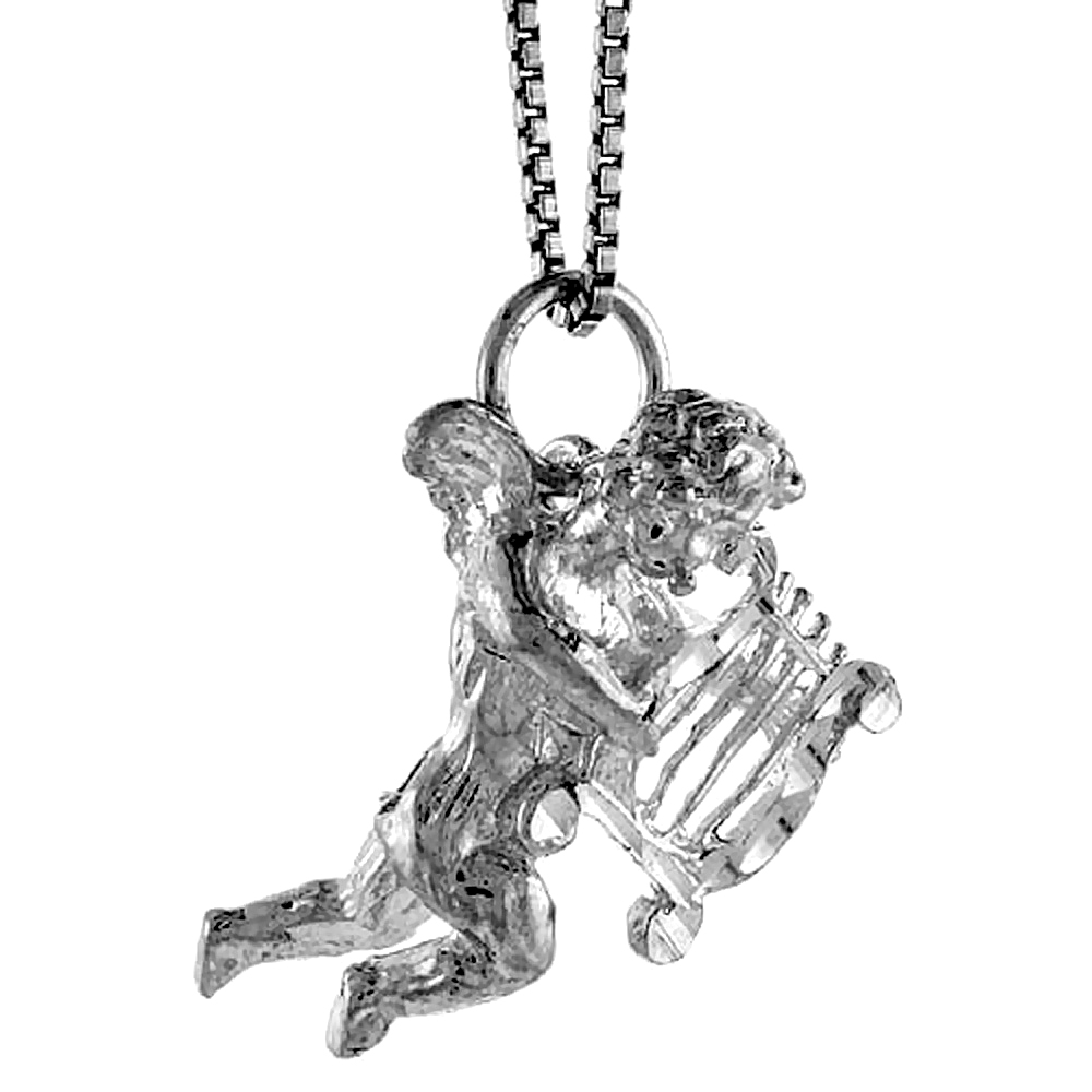 Sterling Silver Cherub Pendant, 7/8 inch Tall