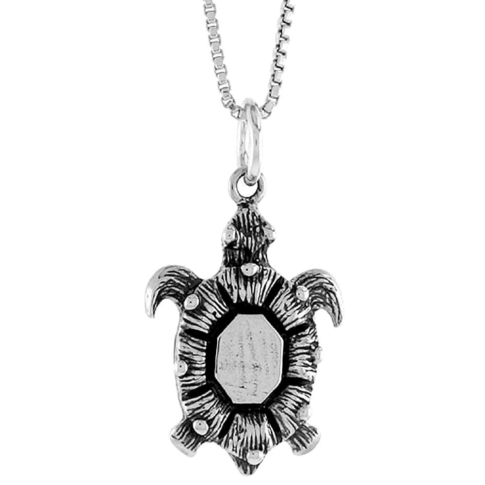 Sterling Silver Turtle Pendant, 3/4 inch Tall