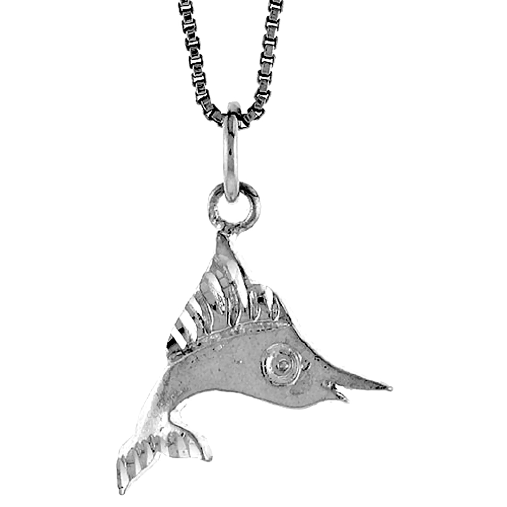 Sterling Silver Small Marlin Swordfish Pendant, 1/2 inch Tall