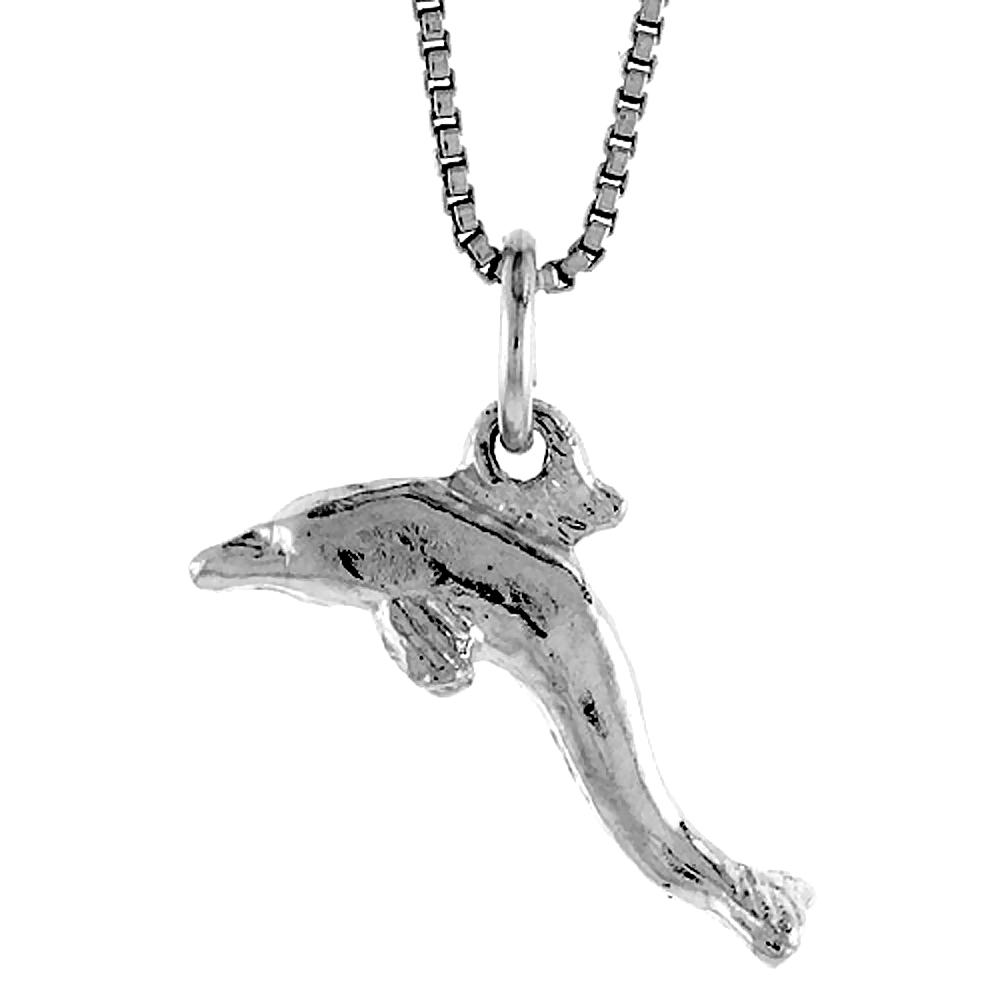 Sterling Silver Small Dolphin Pendant, 1/2 inch Tall