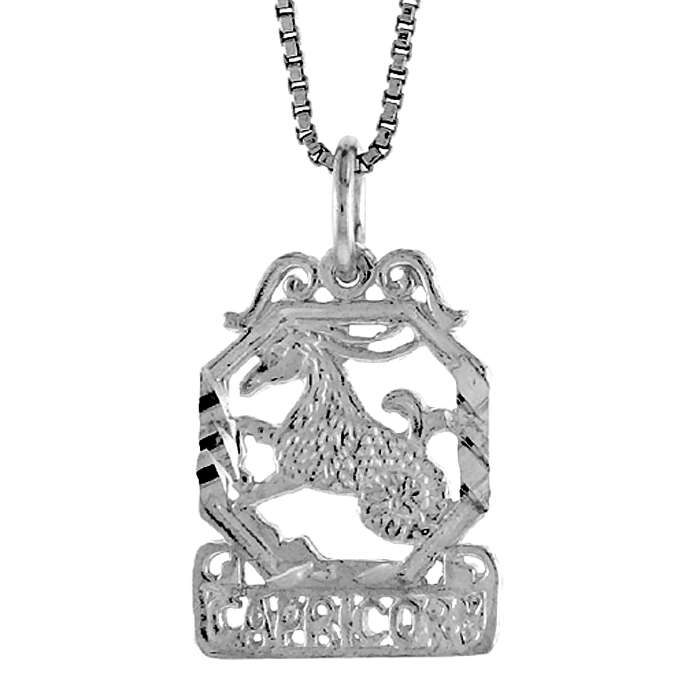 Sterling Silver Zodiac Sign CAPRICORN Pendant, 3/4 inch Tall