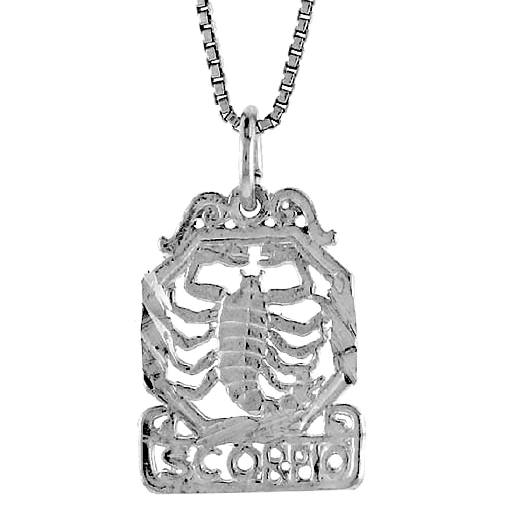 Sterling Silver Zodiac Sign SCORPIO Pendant, 3/4 inch Tall