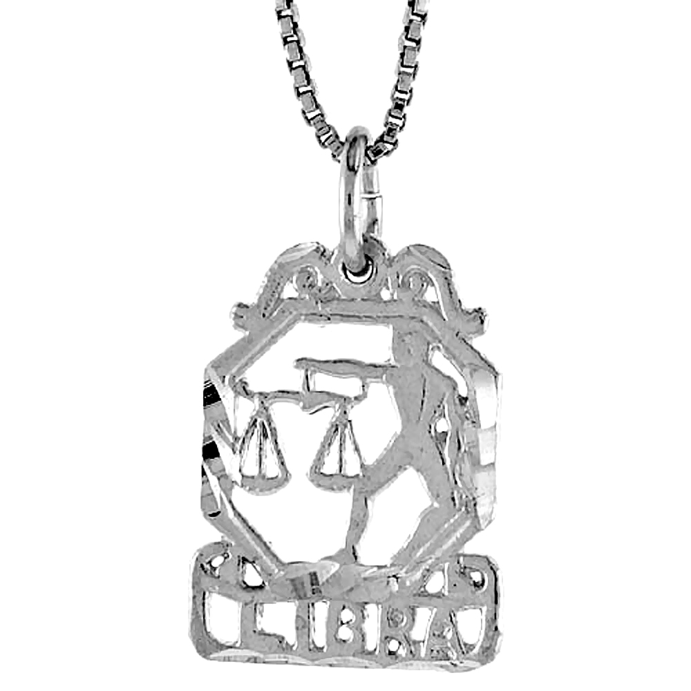 Sterling Silver Zodiac Sign LIBRA Pendant, 3/4 inch Tall