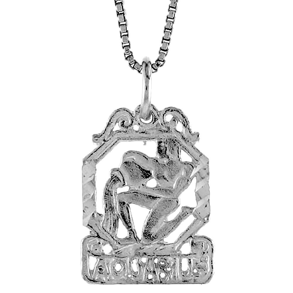 Sterling Silver Zodiac Sign AQUARIUS Pendant, 3/4 inch Tall