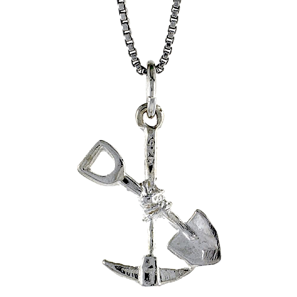 Sterling Silver Pick and Shovel Pendant, 3/4 inch Tall