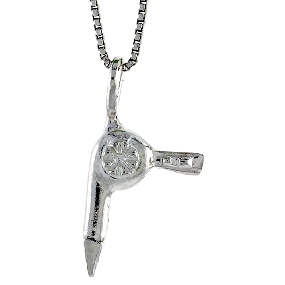 Sterling Silver Hair Dryer Pendant, 3/4 inch Tall