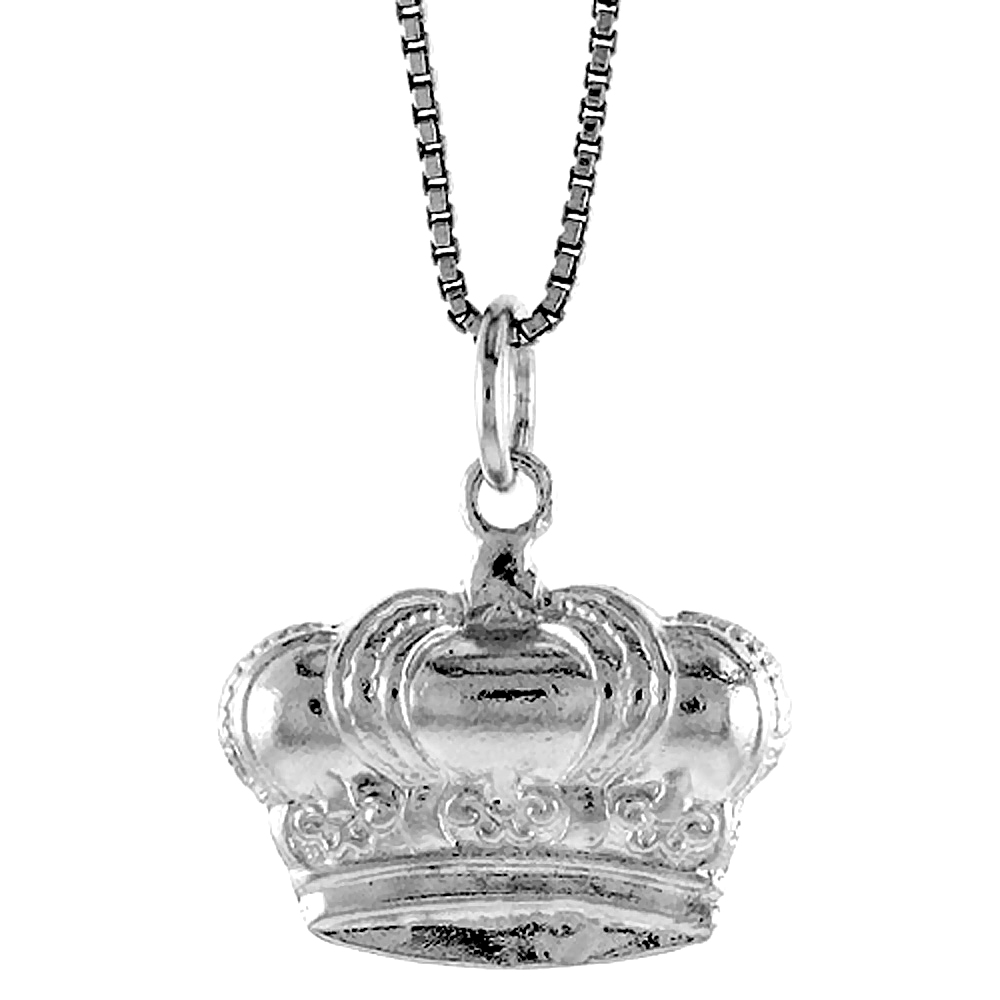 Sterling Silver Crown Pendant, 1/2 inch Tall