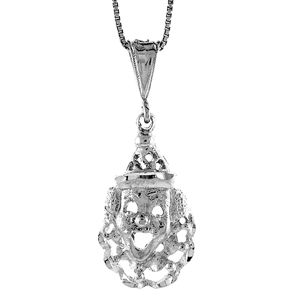 Sterling Silver Laughing Clown Pendant, 1 1/16 inch Tall