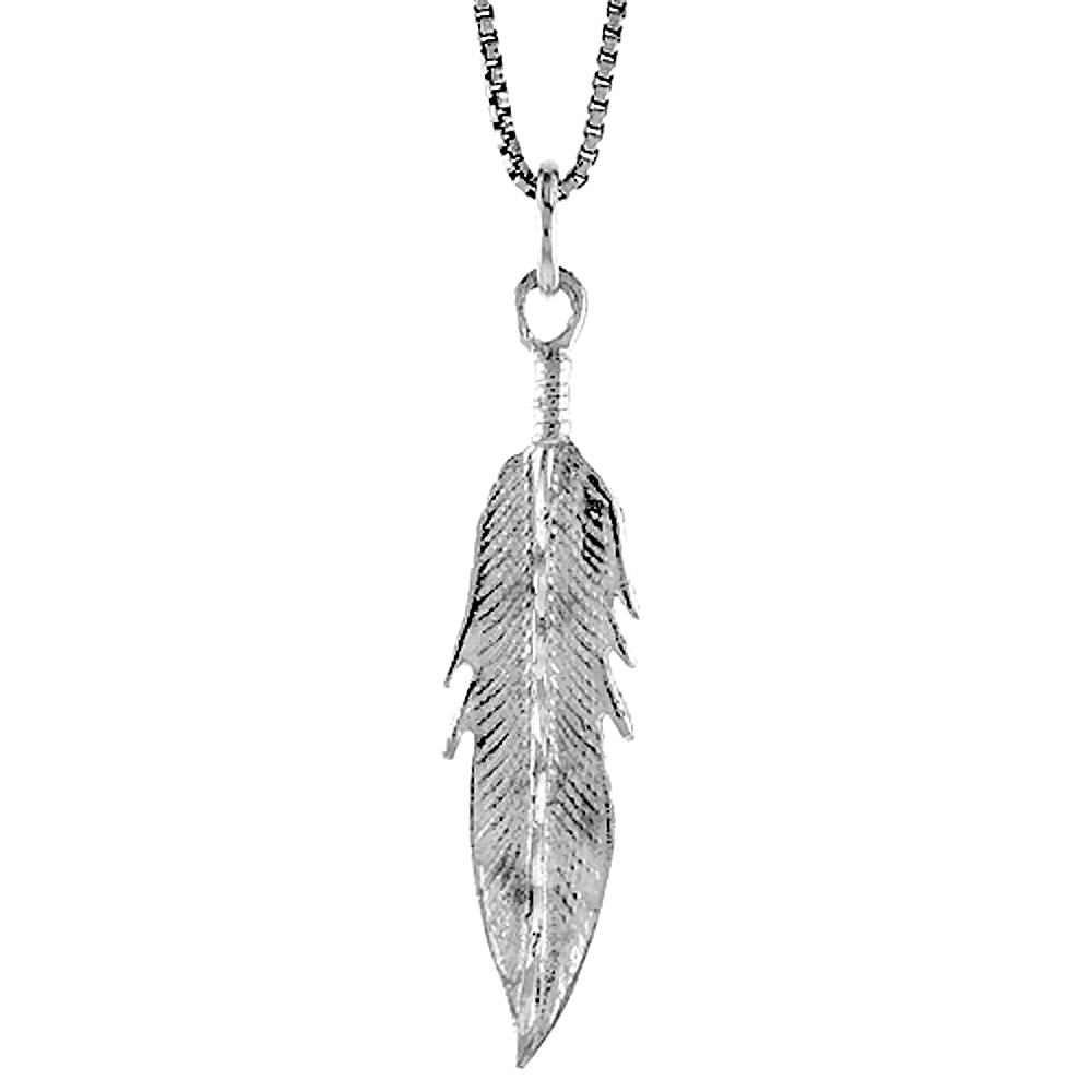 Sterling Silver Feather Pendant, 1 1/4 inch Tall
