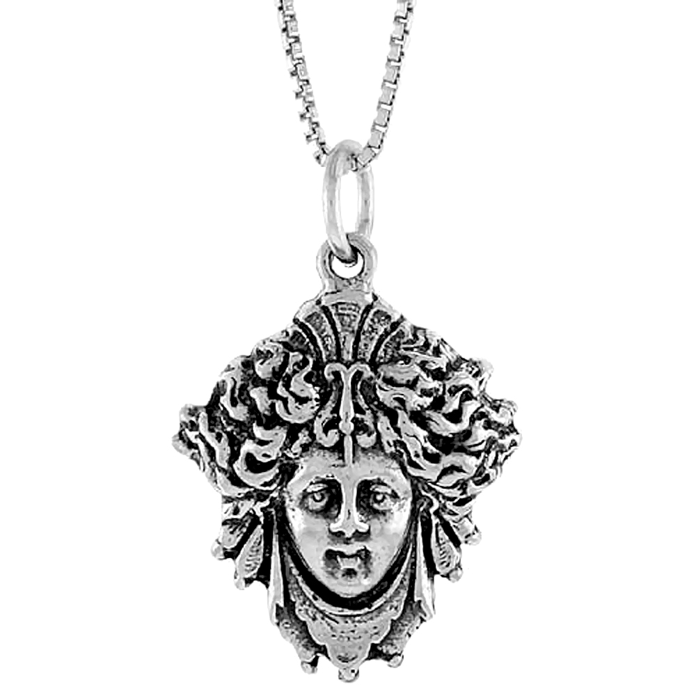 Sterling Silver Medusa Pendant, 1 inch Tall