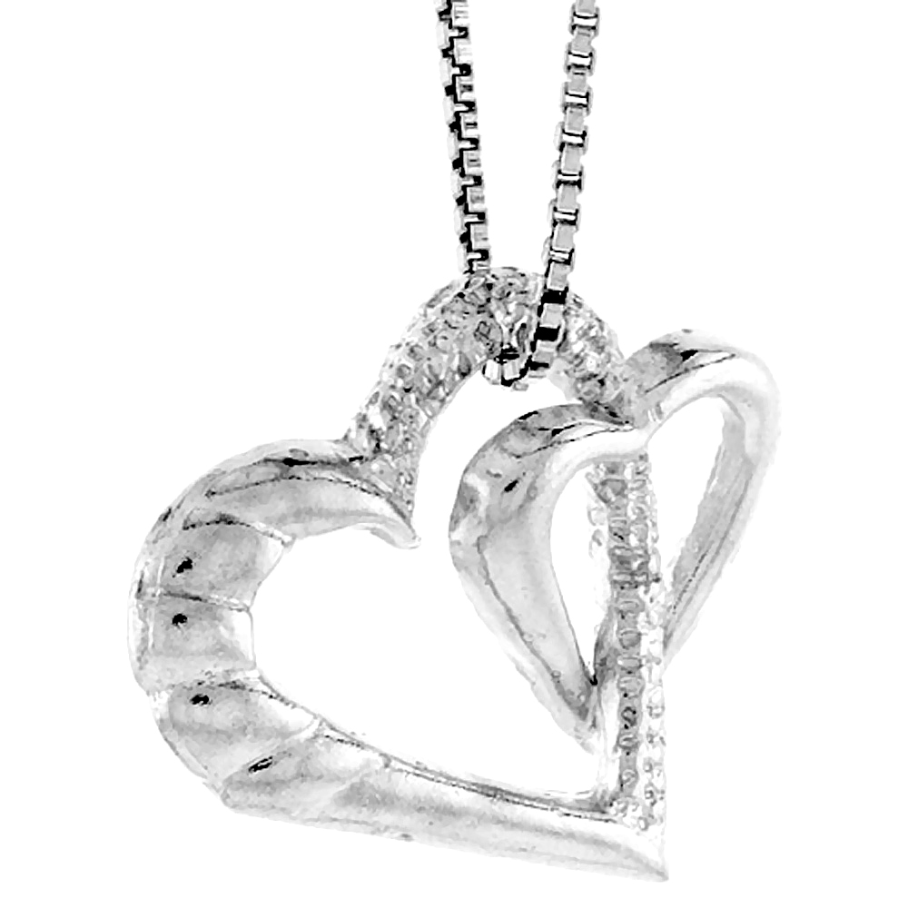 Sterling Silver Double Floating Hearts 3/4 inch Tall.
