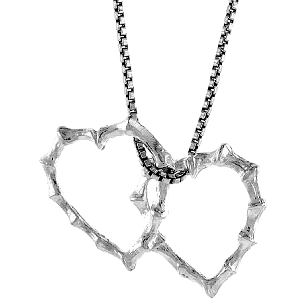Sterling Silver Double Floating Hearts 3/4 inch Tall.