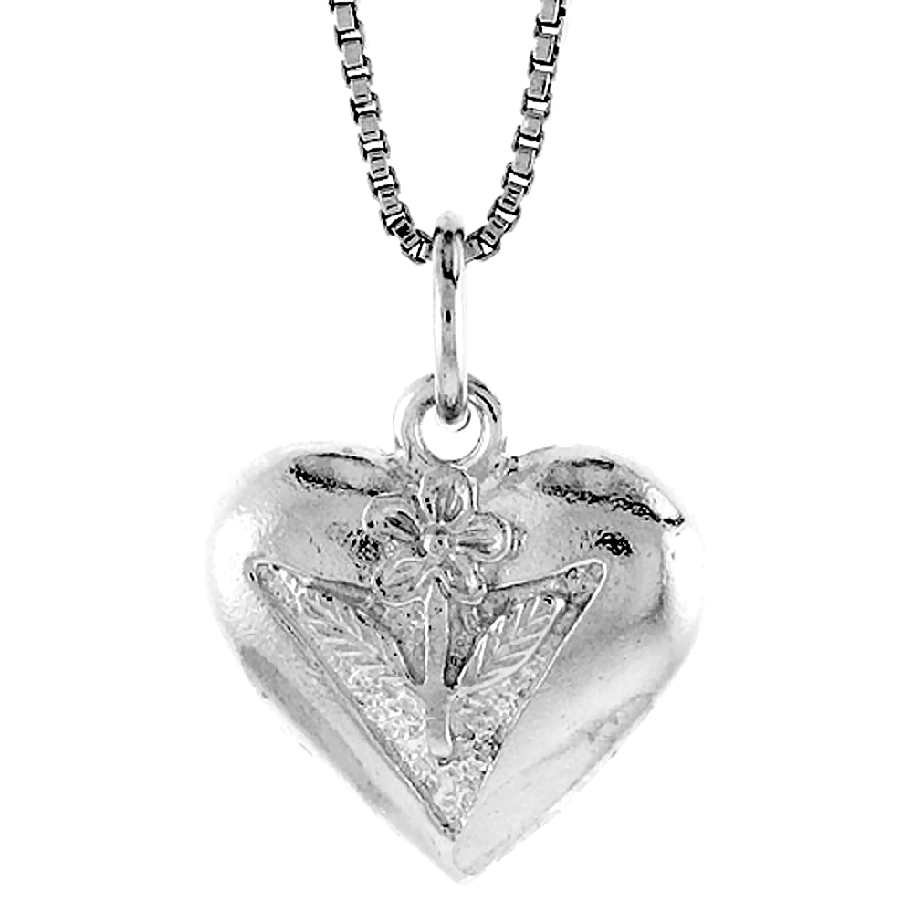 Sterling Silver Heart Pendant, 1/2 inch Tall