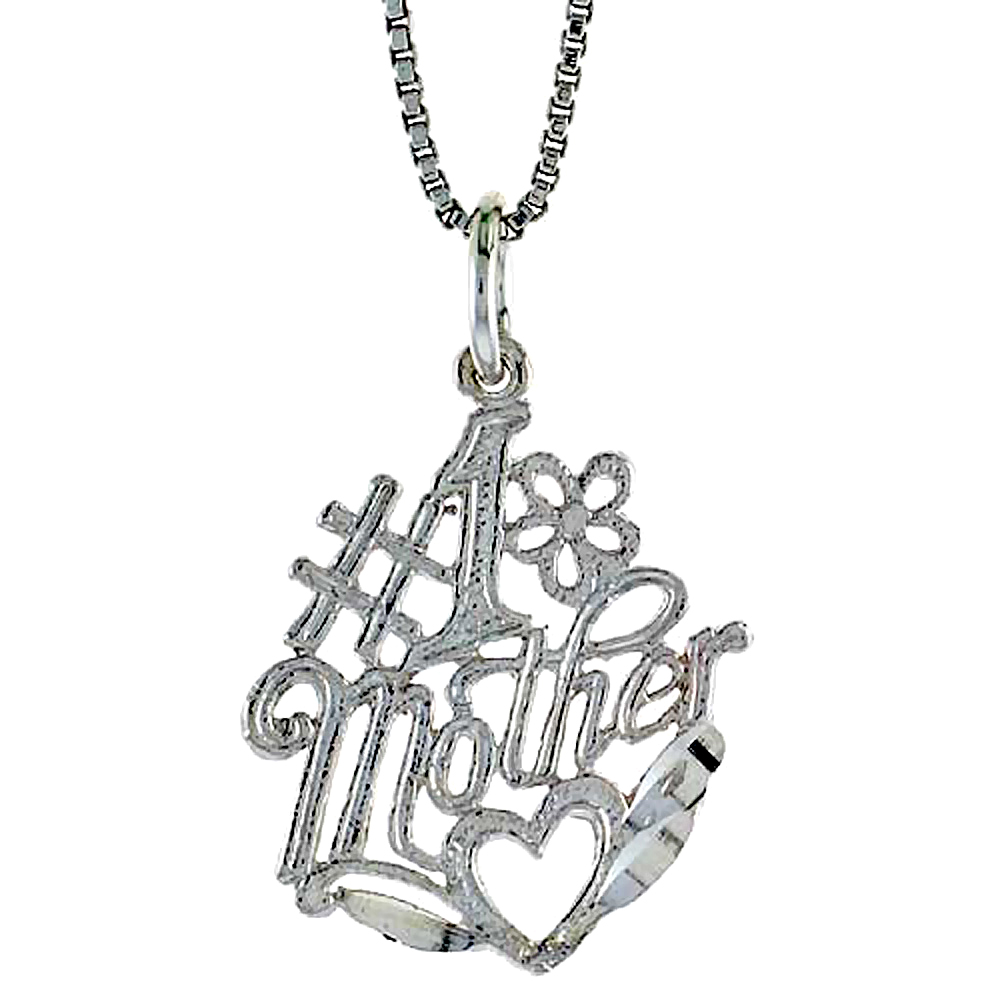 Sterling Silver #1 Mom Talking Pendant, 3/4 inch Tall