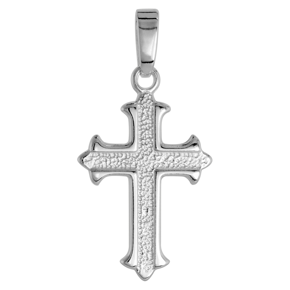 Sterling Silver Small Cross Fleury Pendant Voided Solid Back High Polished, 5/8 inch wide