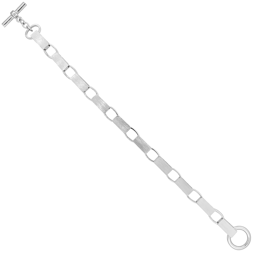 Sterling Silver Satin Open Bar Link Bracelet 7/32 inch wide, 7.5, 8 & 8.5 inches long