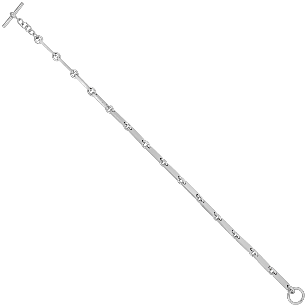 Sterling Silver Elongated Link Bracelet Satin Finish 1/8 inch wide, 7.5, 8, 16 & 18 inches long