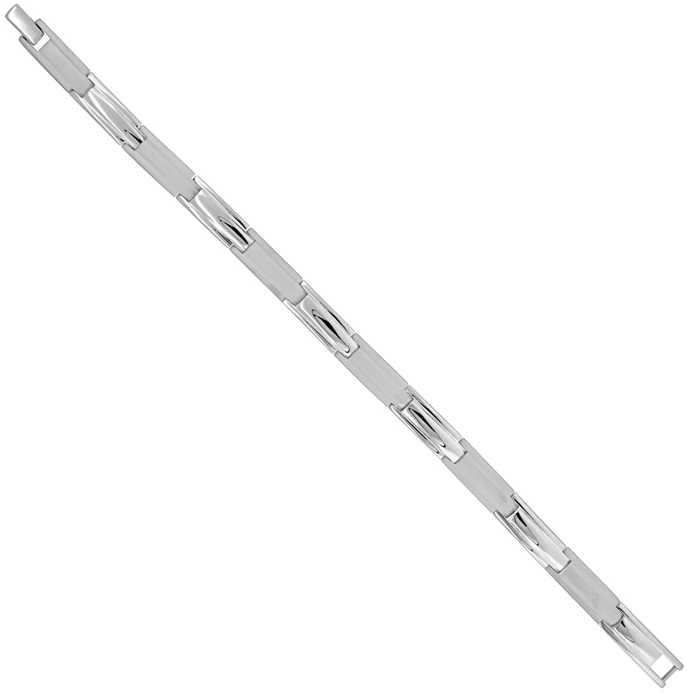 Sterling Silver Rectangular Link Bracelet Combo Finish 1/4 inch wide, 7.5 & 8 inches long