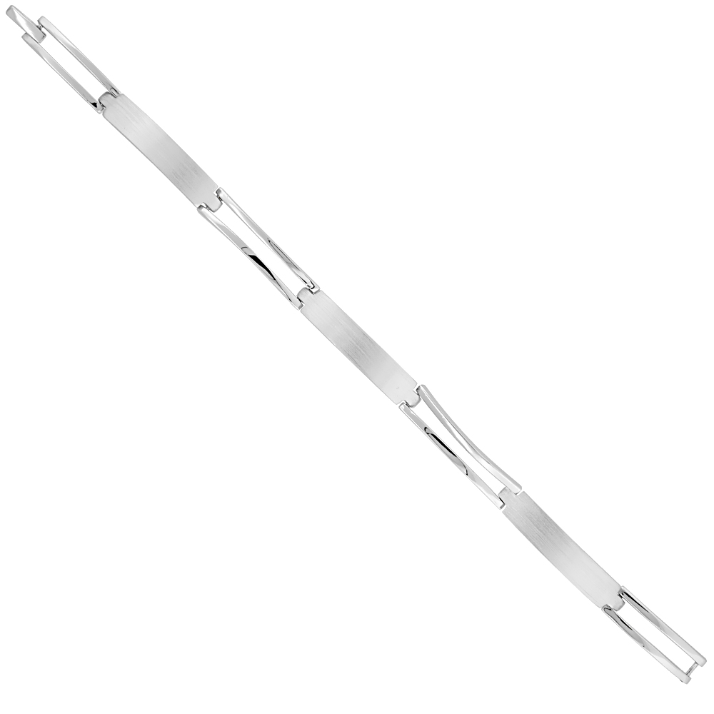 Sterling Silver Rectangular Link Bracelet Combo Finish 1/4 inch wide, 7.5 inches long